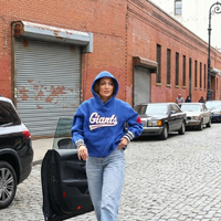 Jennifer Lopez New York Giants NFL Blue Hoodie spotted in Hoboken April 2025