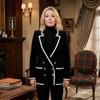 Nikki Newman 2026 contrast trim black knit blazer with white piping and gold buttons from The Young and The Restless