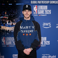 Declan Rice London Game 2026 navy and black windbreaker jacket with bold chest print, color-block design, and white piping streetwear style
