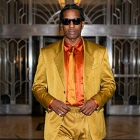 A$AP Rocky NYC 2026 metallic gold suit