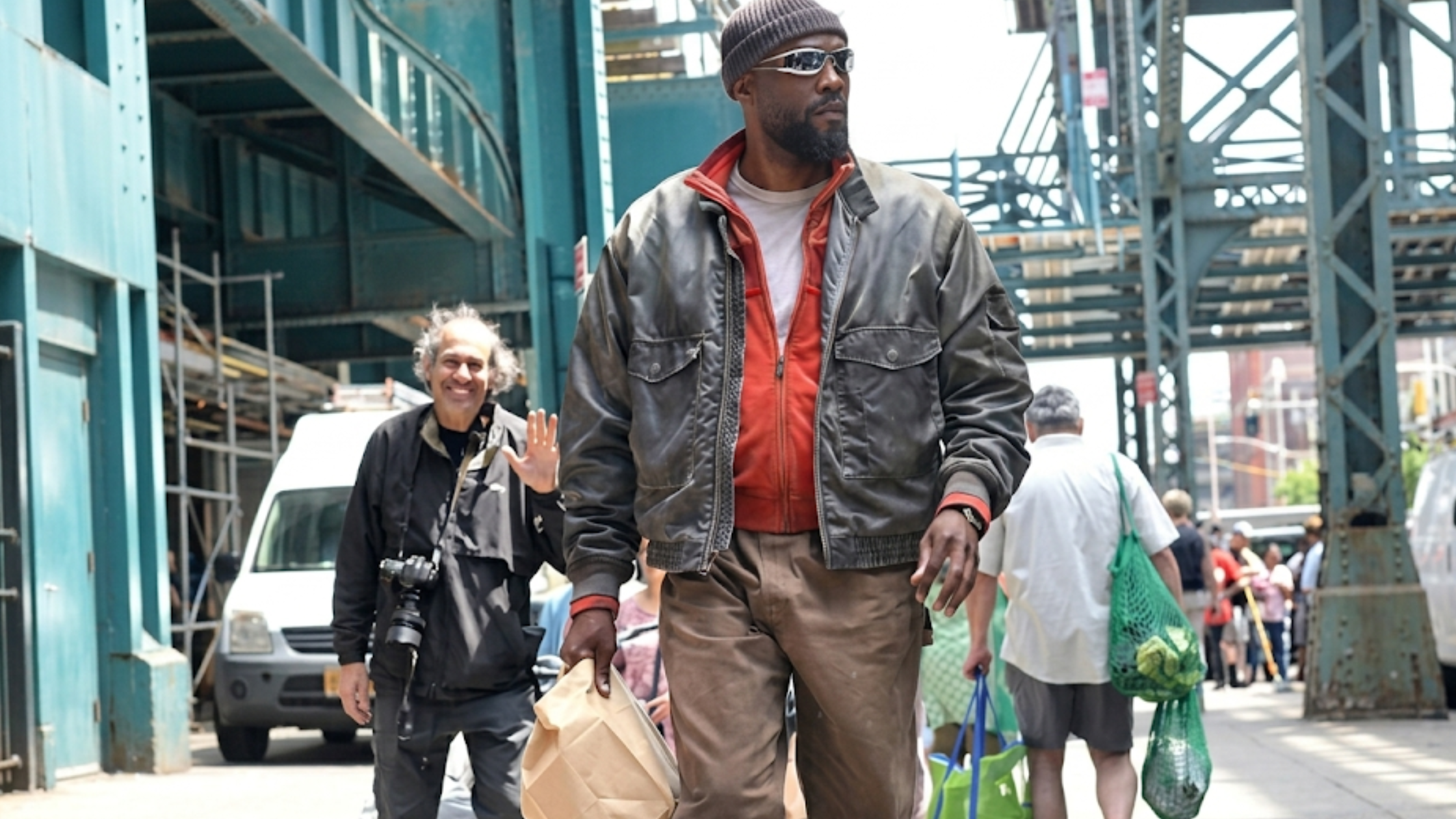 Yahya Abdul-Mateen II Liminal NYC 2026 oversized distressed charcoal bomber jacket utility pockets cinematic streetwear