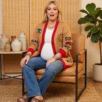 Olivia Attwood Getting Filthy Rich S04 Moon Sun Celestial Embroidered Cardigan in Beige and Camel