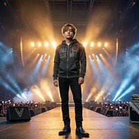 BTS Arirang World Tour Las Vegas Kim Tae-hyung Graphic Oversized Black Zip-Up Hoodie with distressed lettering and vintage washed finish