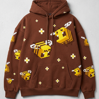 Minecraft Bee Hoodie with pixel bee graphics, embroidered details, oversized brown streetwear design