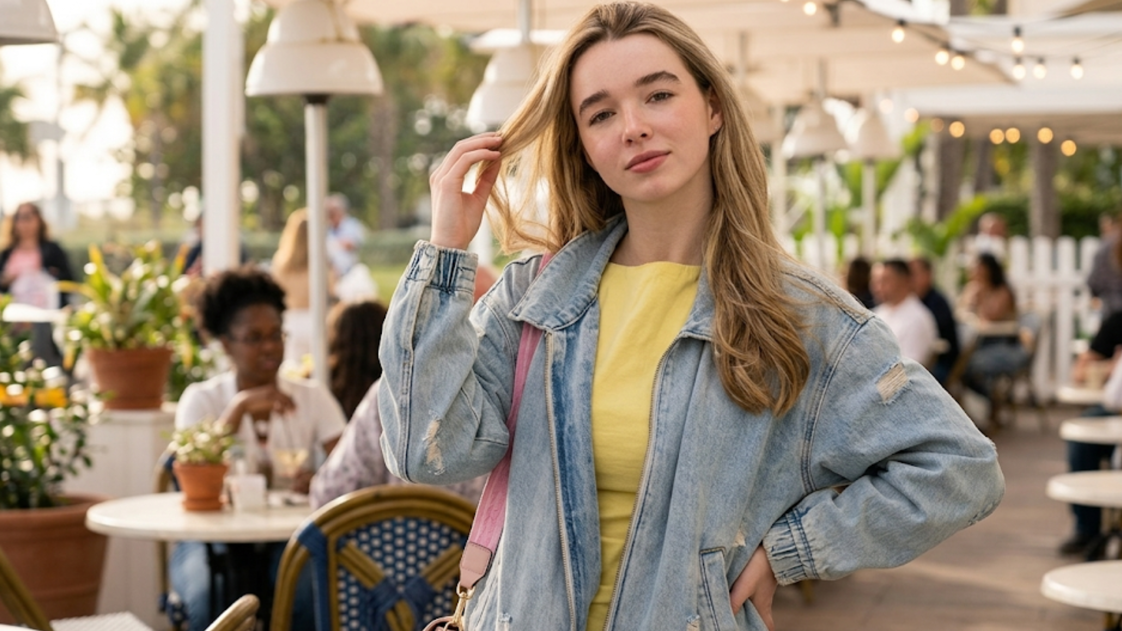 Baylen Dupree Baylen Out Loud S01 light wash denim bomber jacket oversized fit zip front retro vintage streetwear shacket style outfit
