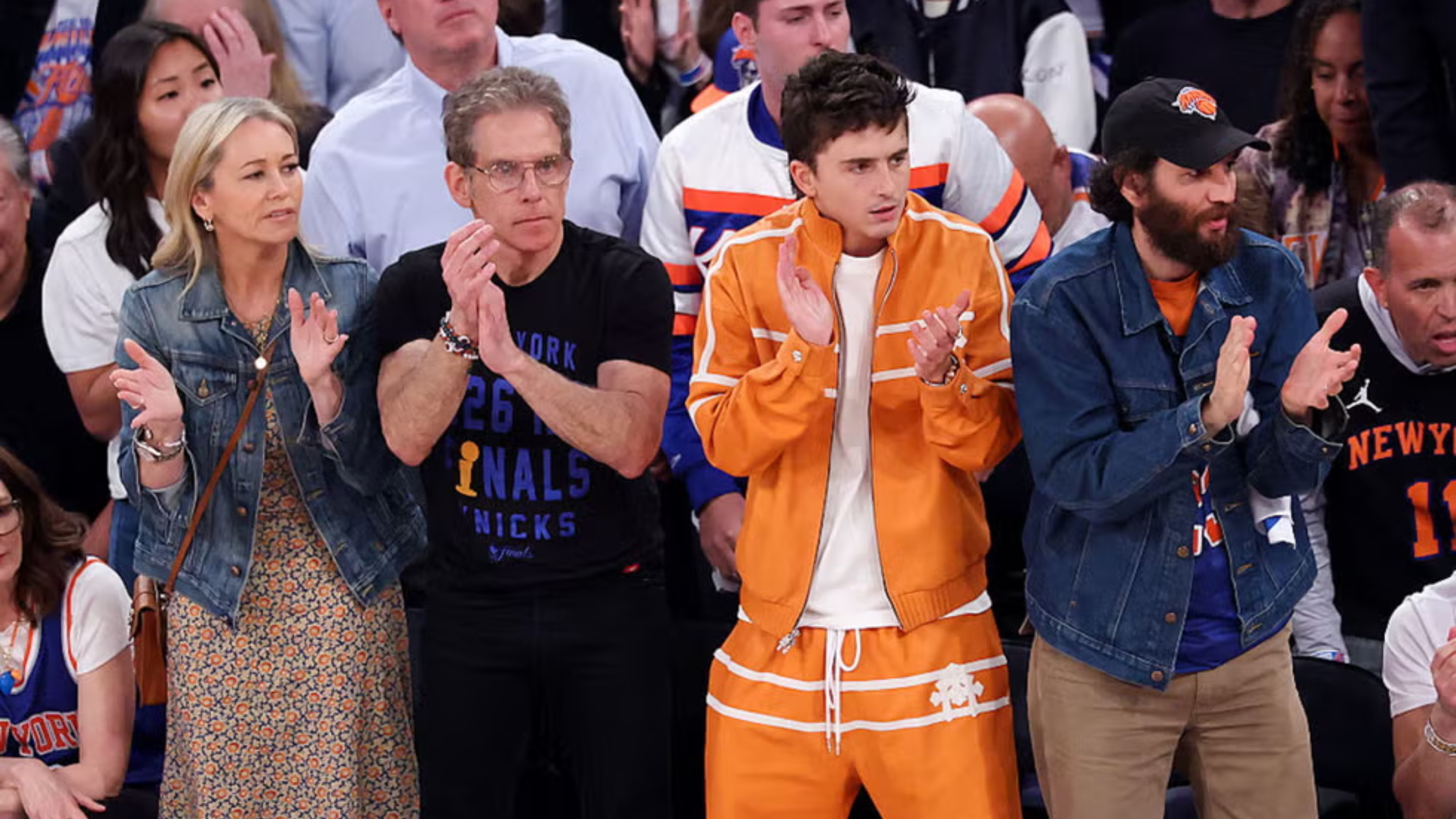 Timothée Chalamet NBA Finals Orange Jacket Sets a New Courtside Fashion Trend
