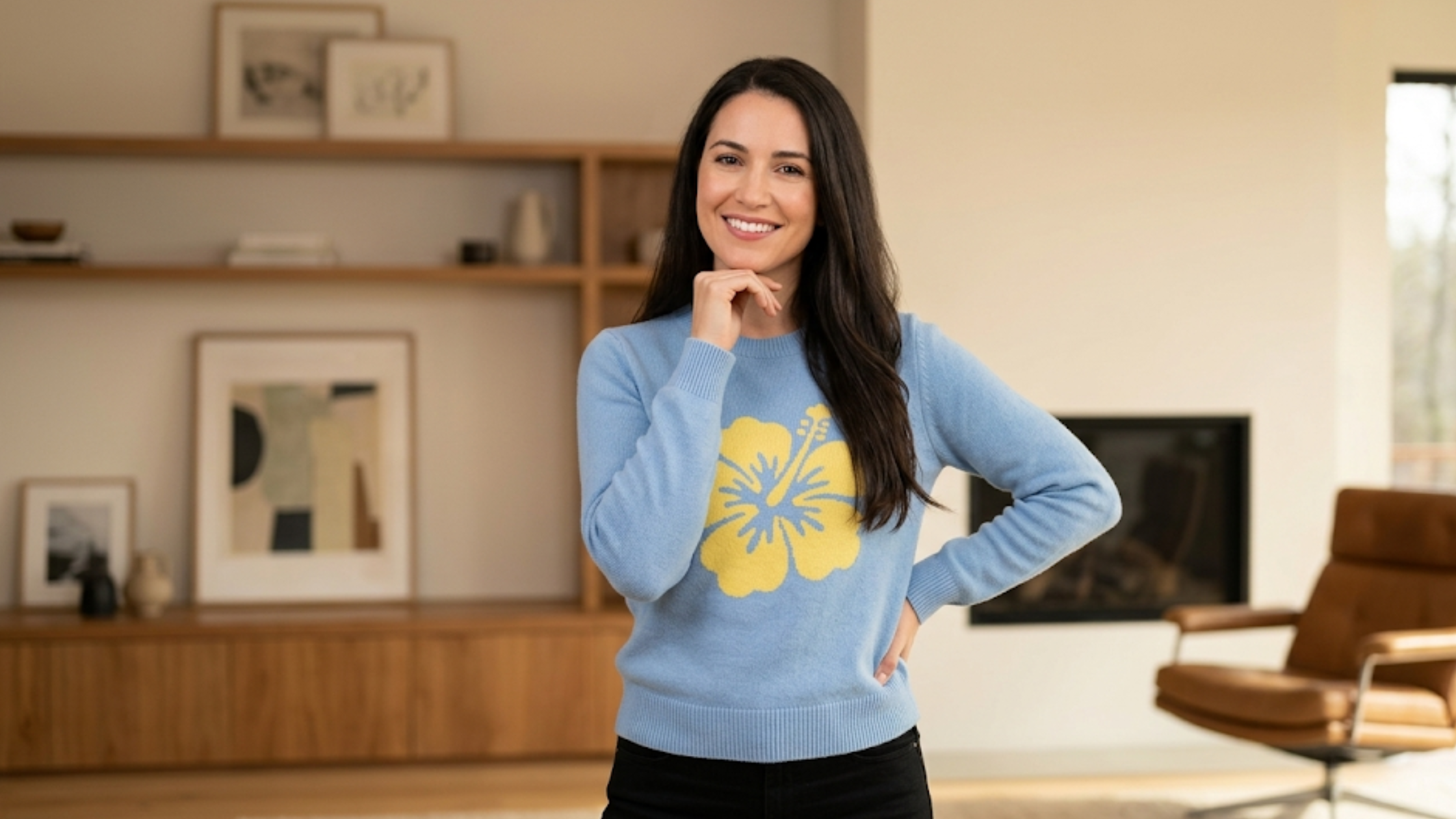 Battle on the Beach S05 blue oversized crewneck sweatshirt with hibiscus flower print, ribbed cuffs, and relaxed tropical streetwear design