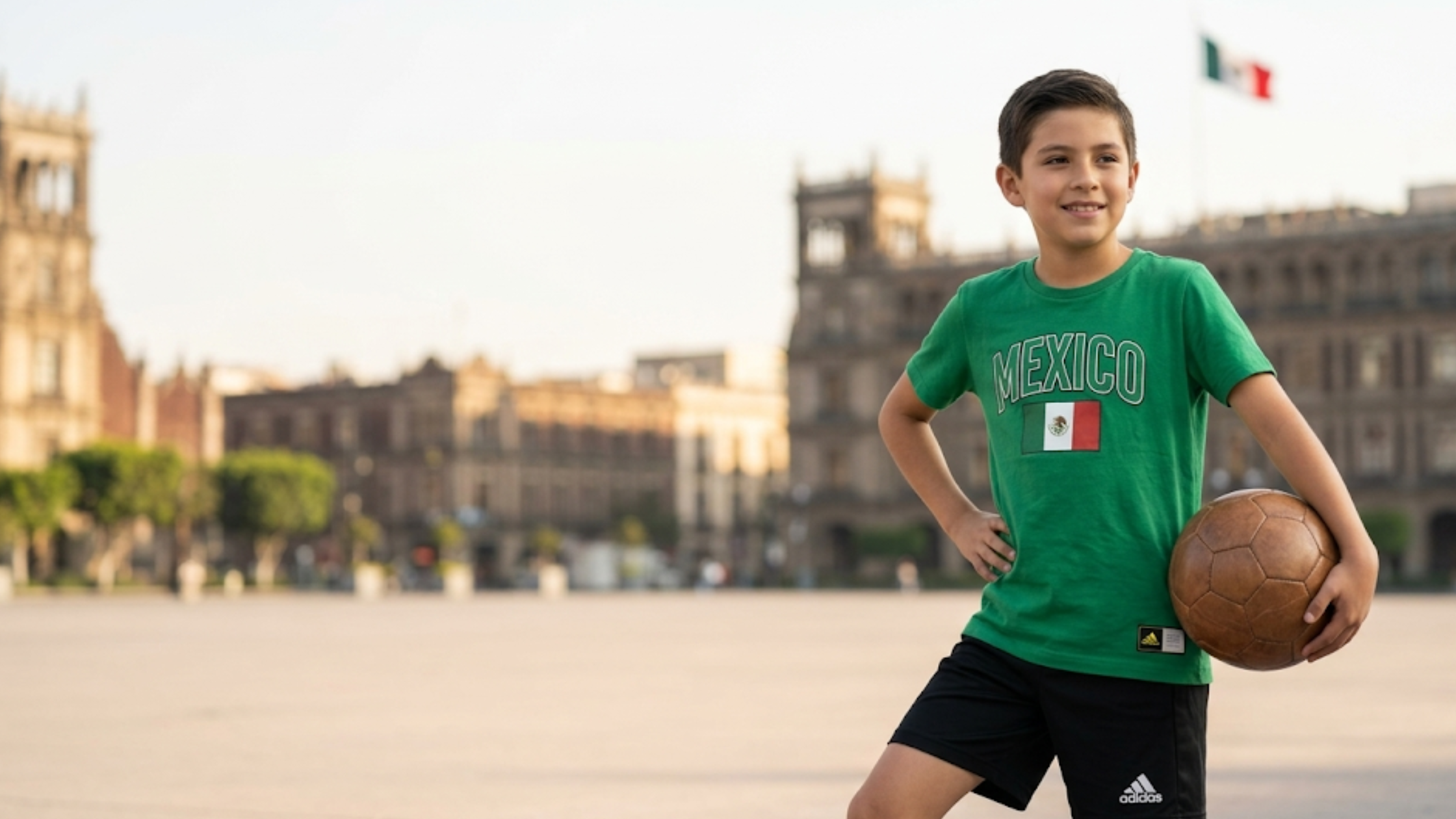 FIFA World Cup 2026 Mexico green t-shirt with bold white “MEXICO” typography, circular Aztec-inspired graphic, and classic crewneck streetwear design