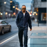 Lewis Hamilton Canadian Grand Prix Blue Hooded Zip Jacket in washed indigo cotton canvas streetwear style