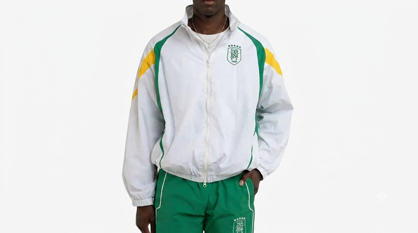 World Cup Brazil White and Green Full-Zip Track Jacket with Yellow Chevron Sleeve Stripes