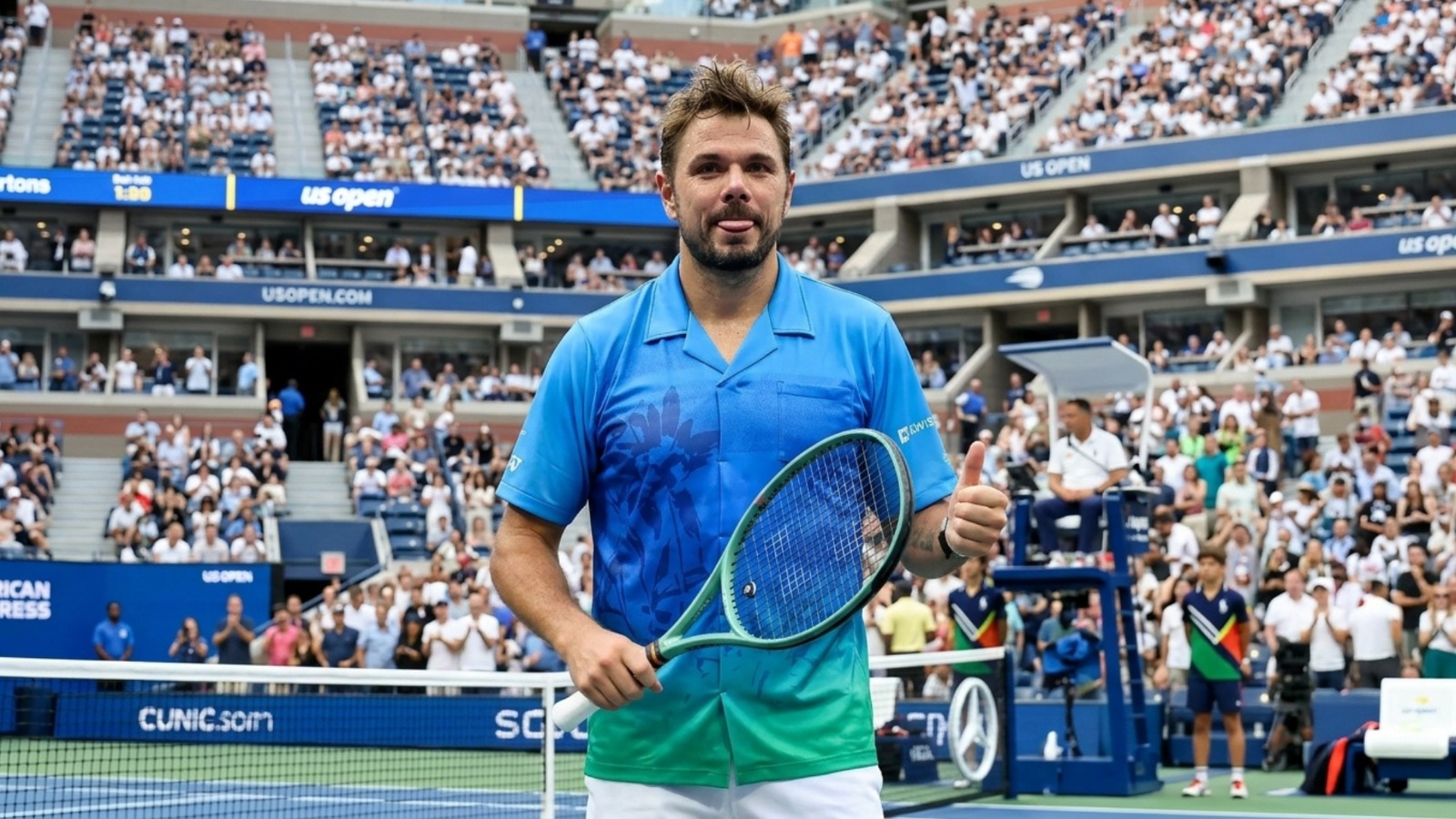 Stan Wawrinka 2026 US Open Blue Green Shirt