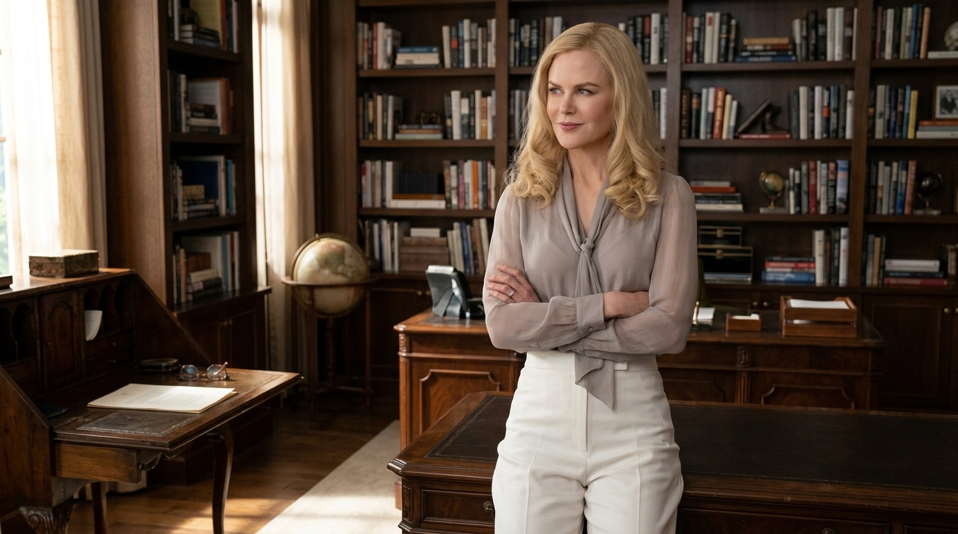 Nicole Kidman The Perfect Couple Grey Silk Blouse