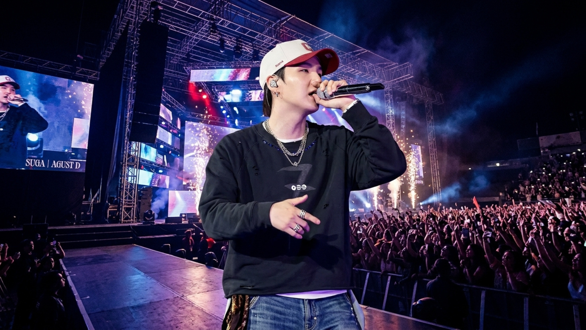 BTS 2026 Stanford Concert Suga 7 graphic black sweatshirt with constellation star print