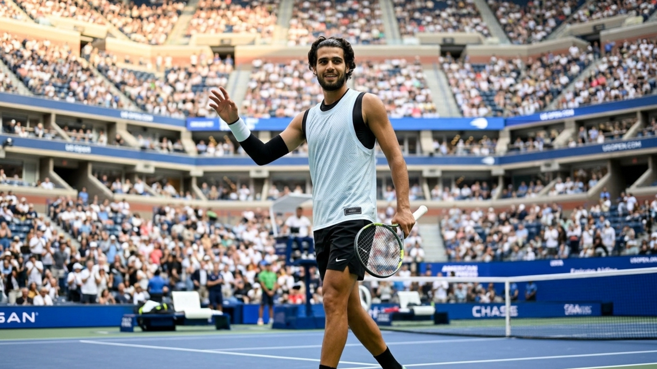 Carlos Alcaraz 2026 US Open white mesh tank top with black base layer