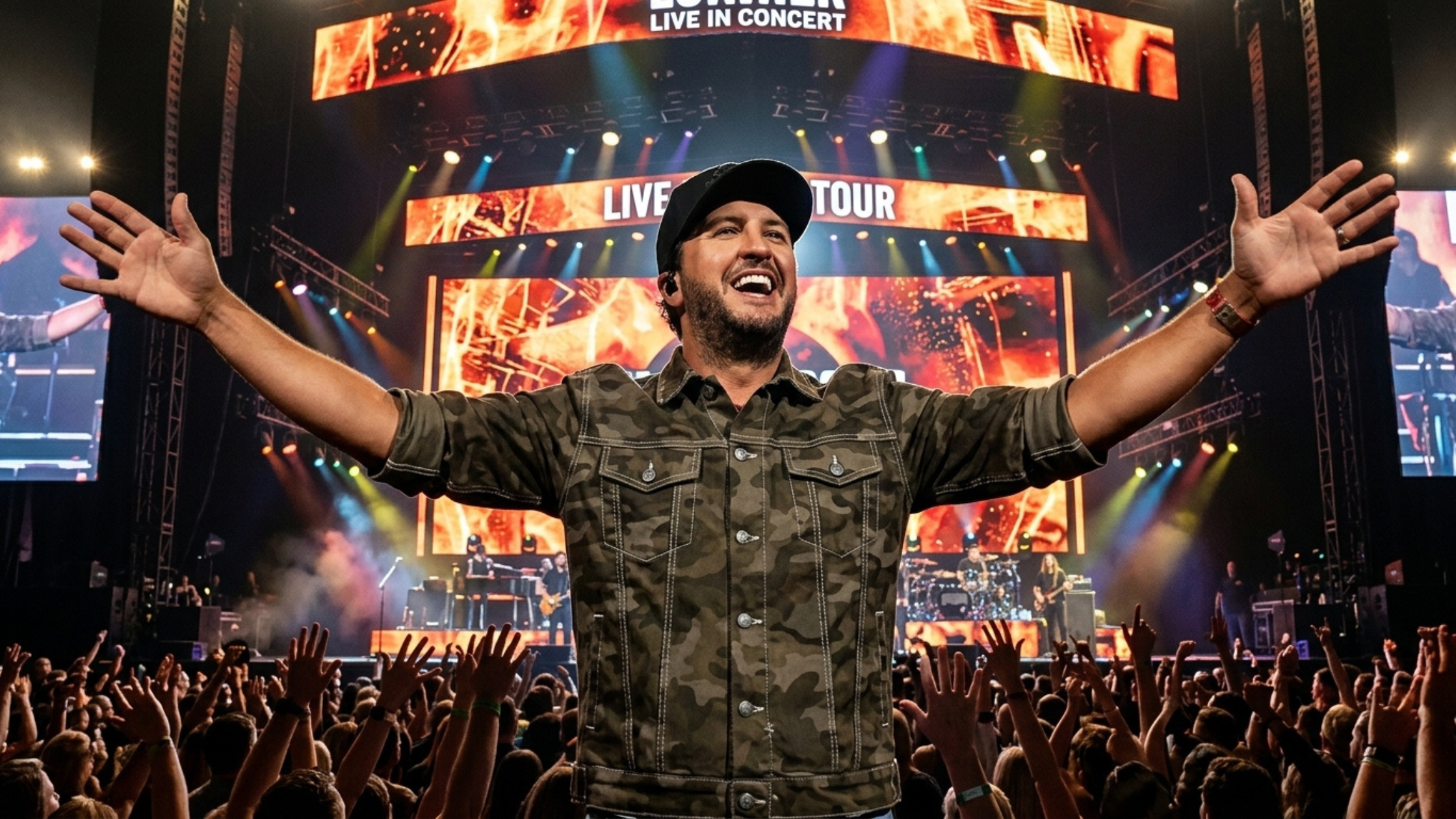 Luke Bryan 2026 iHeartCountry Festival Camo Denim Jacket with Chest Flap Pockets