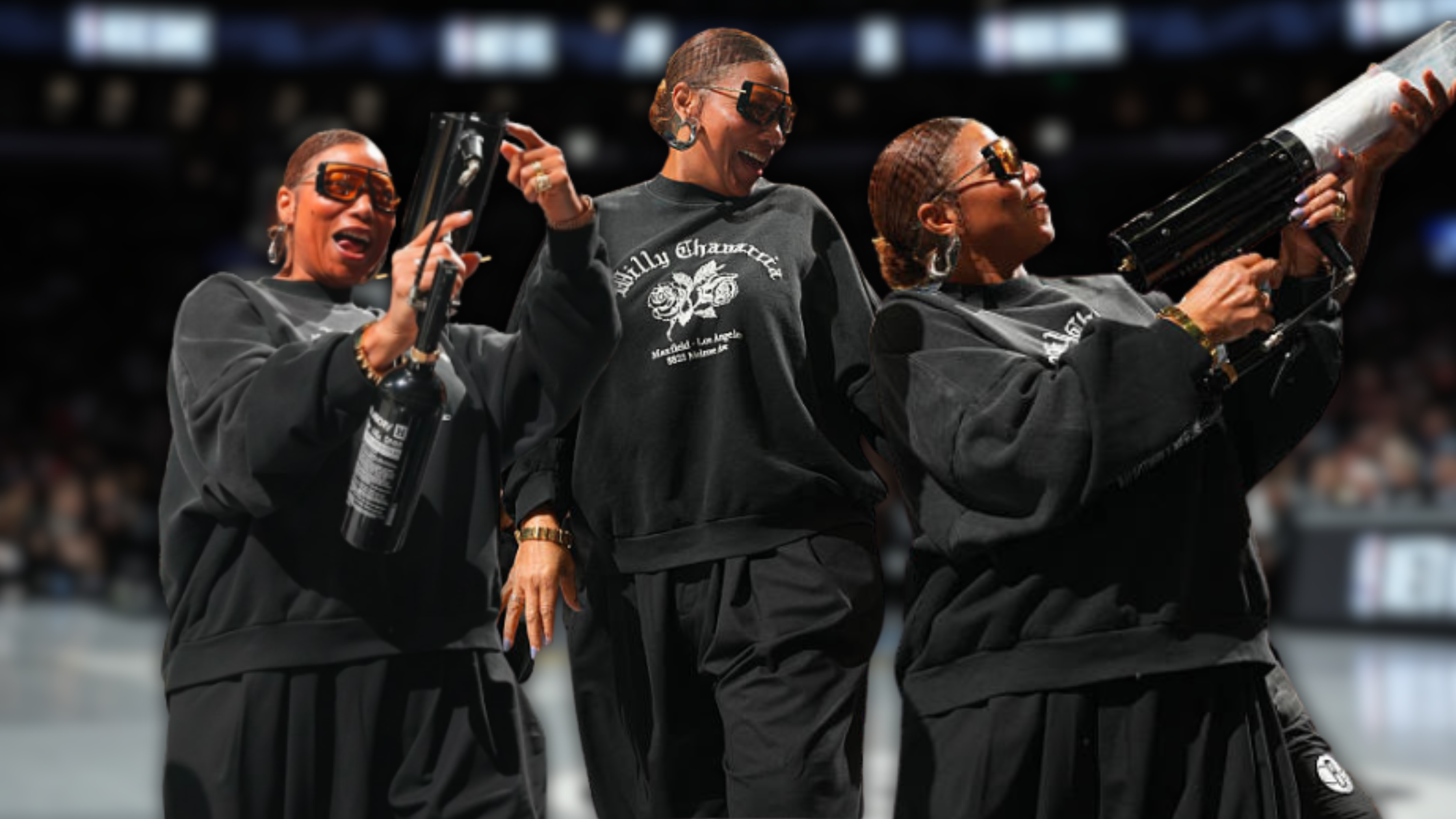 Philadelphia 76ers vs Brooklyn Nets Game Sees Queen Latifah in Chic Oversized Sweatshirt
